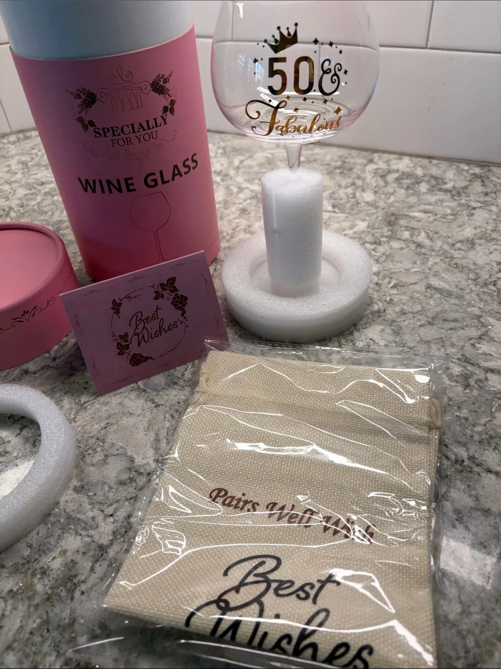 Pink Wine Glass Gift Set in Box-“50 & Fabulous”